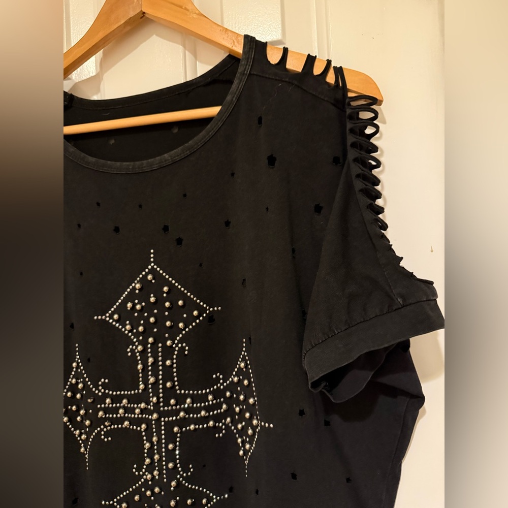 Black Studded Cross T-Shirt dress - Picture 5 of 7